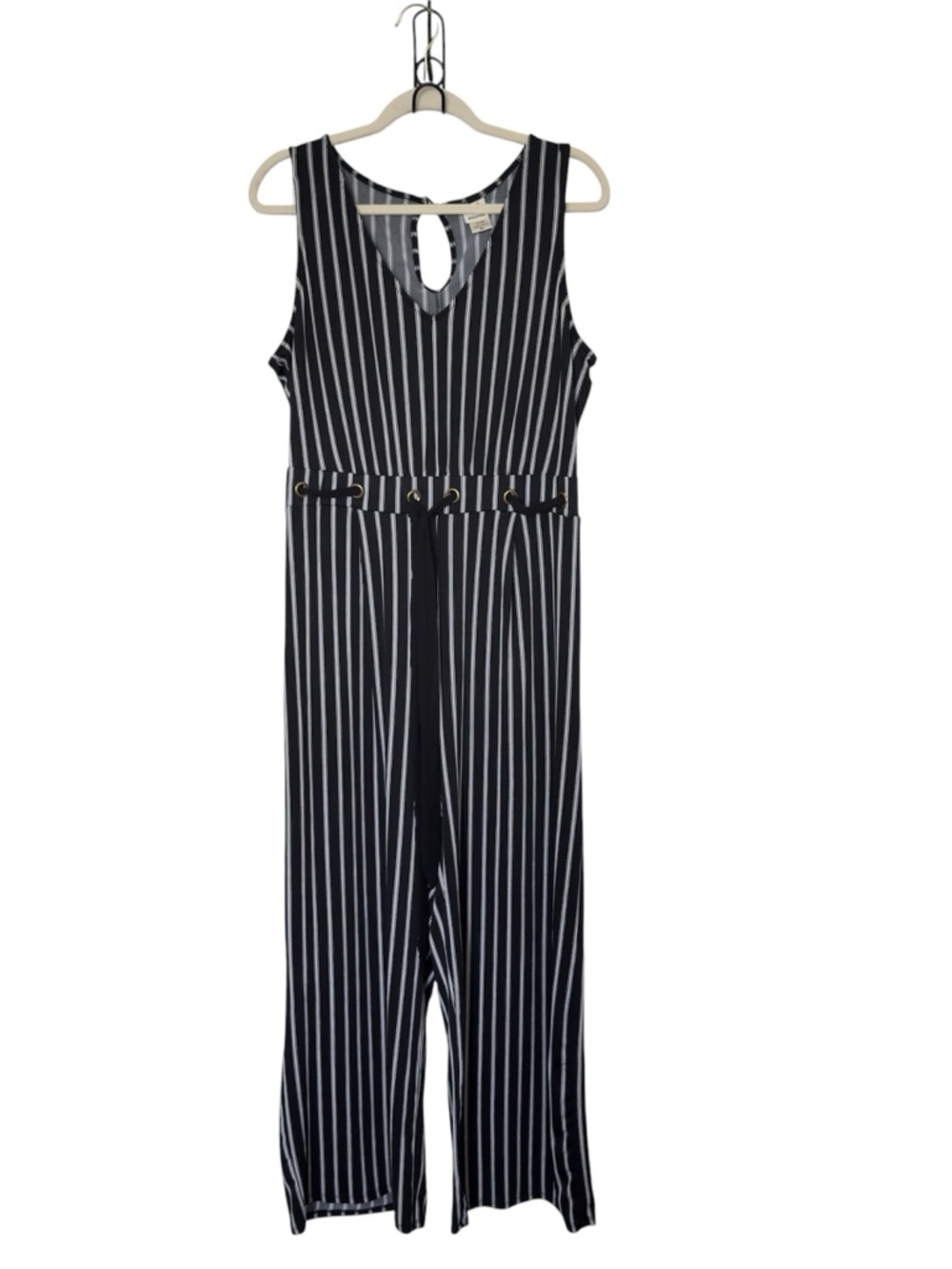 Wrapper XL Black Striped Sleeveless‎  Wide Leg Jumpsuit Resortwear Minimalist